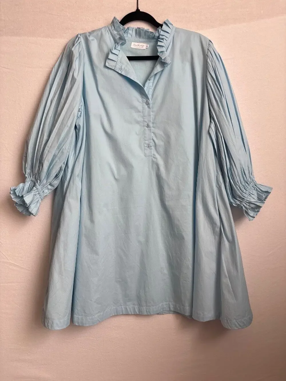 Shop the Mint MJD147 Light Blue XL Ruffle Poet Sleeve Mini Dress - Picture 1 of 7